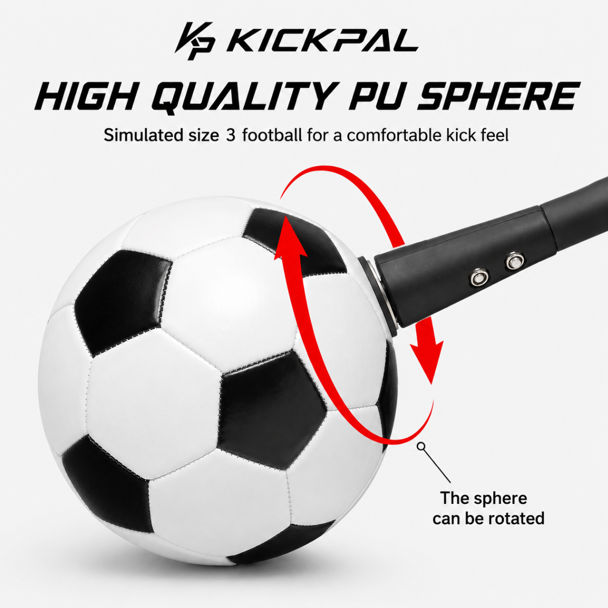 Close-up graphic showing the Kickpal rotating ball mechanism